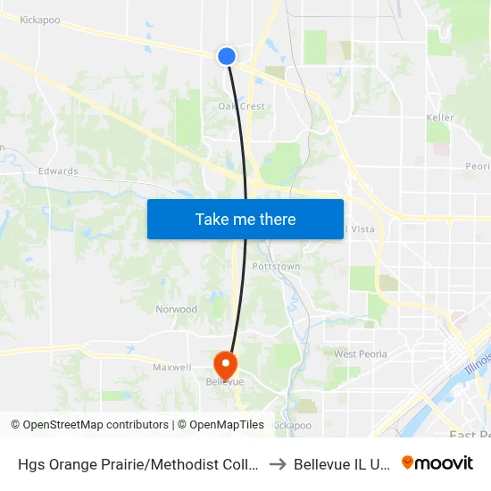Hgs Orange Prairie/Methodist College to Bellevue IL USA map