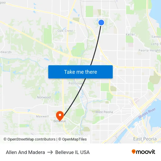 Allen And Madera to Bellevue IL USA map