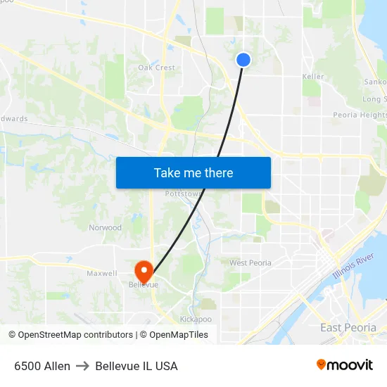 6500 Allen to Bellevue IL USA map