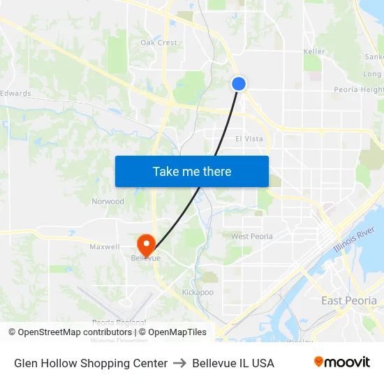 Glen Hollow Shopping Center to Bellevue IL USA map