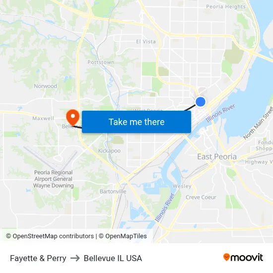 Fayette & Perry to Bellevue IL USA map