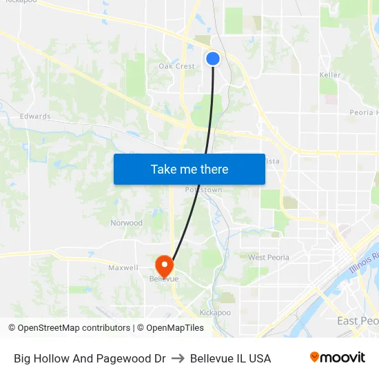 Big Hollow And Pagewood Dr to Bellevue IL USA map