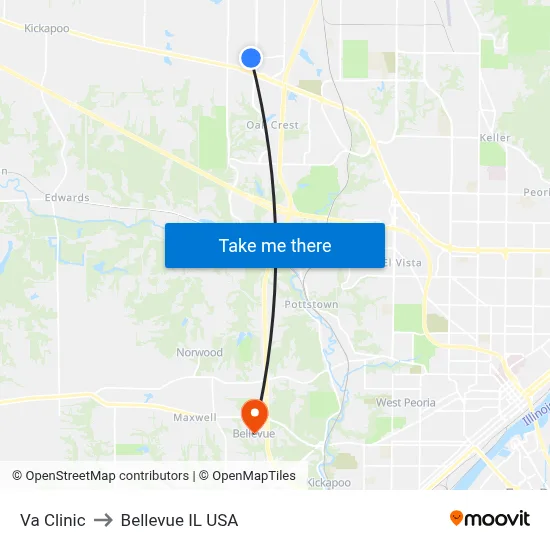 Va Clinic to Bellevue IL USA map