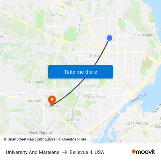 University And Marelene to Bellevue IL USA map