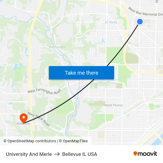 University And Merle to Bellevue IL USA map