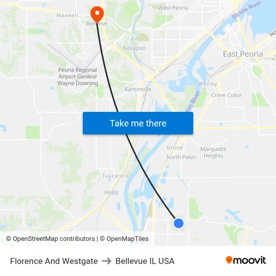 Florence And Westgate to Bellevue IL USA map