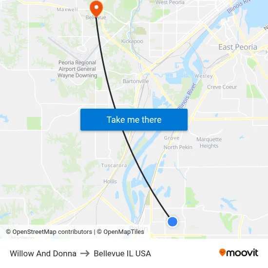 Willow And Donna to Bellevue IL USA map