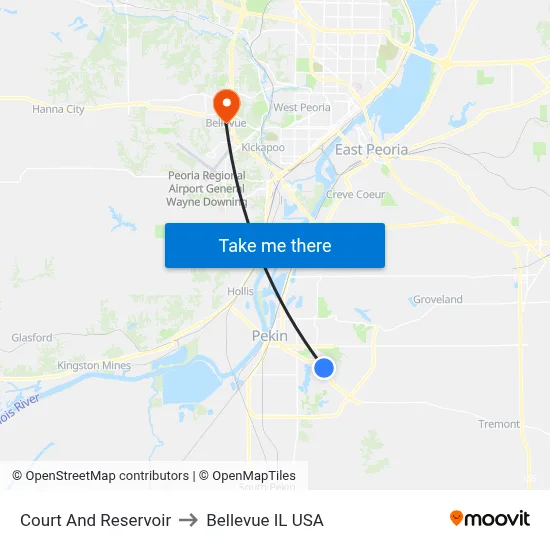 Court And Reservoir to Bellevue IL USA map