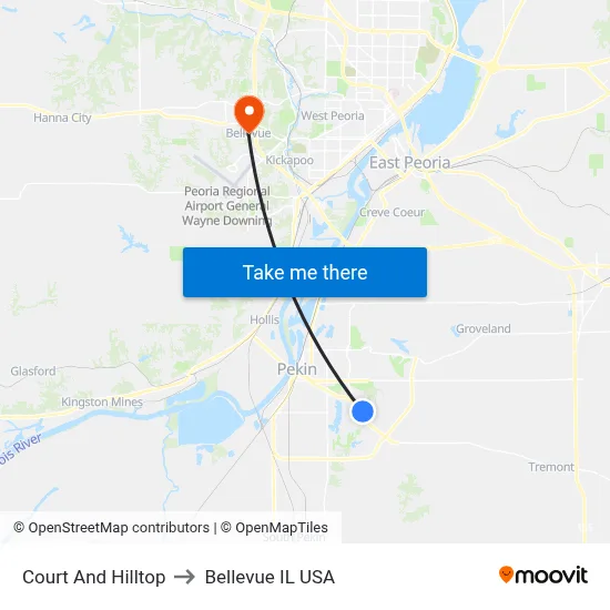 Court And Hilltop to Bellevue IL USA map