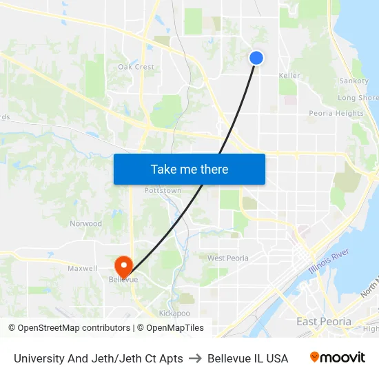 University And Jeth/Jeth Ct Apts to Bellevue IL USA map