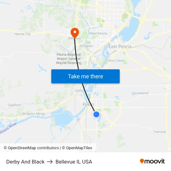 Derby And Black to Bellevue IL USA map