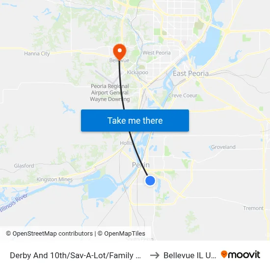 Derby And 10th/Sav-A-Lot/Family Dollar to Bellevue IL USA map