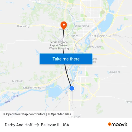 Derby And Hoff to Bellevue IL USA map