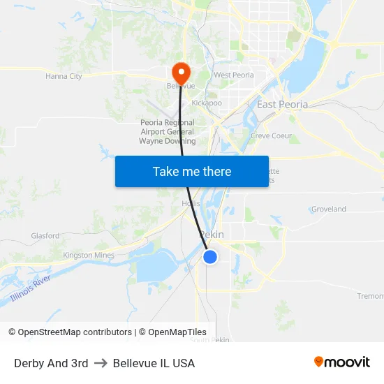 Derby And 3rd to Bellevue IL USA map