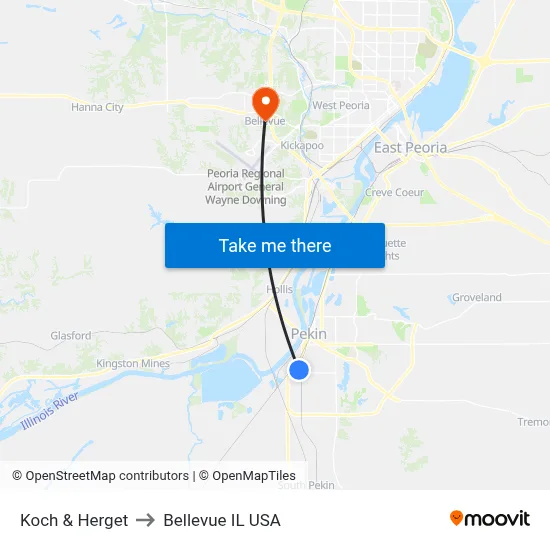 Koch & Herget to Bellevue IL USA map