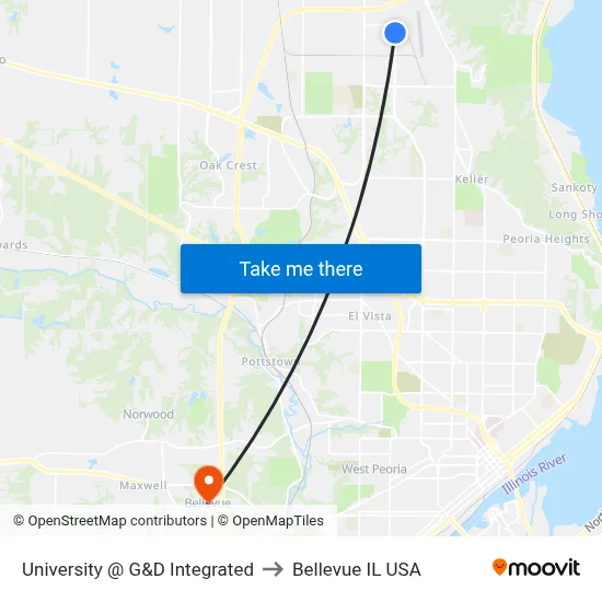 University @ G&D Integrated to Bellevue IL USA map