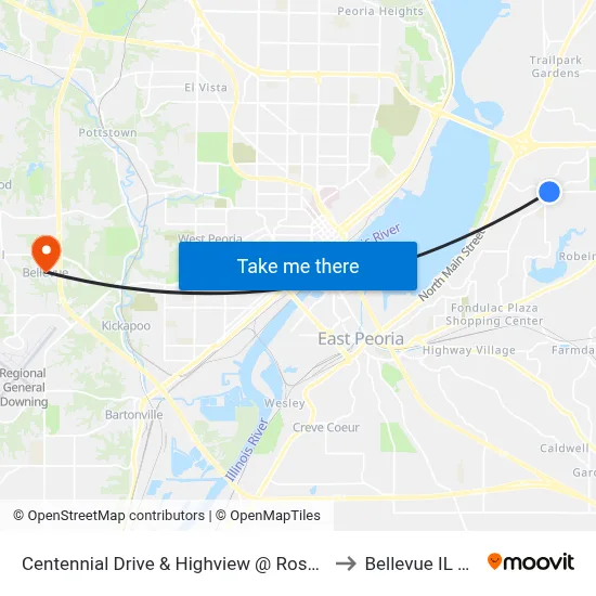 Centennial Drive & Highview @ Rosewood to Bellevue IL USA map