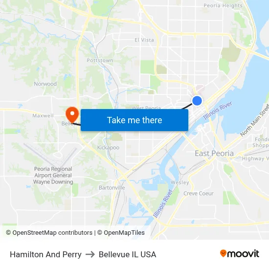 Hamilton And Perry to Bellevue IL USA map