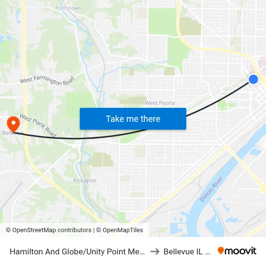 Hamilton And Globe/Unity Point Methodist to Bellevue IL USA map