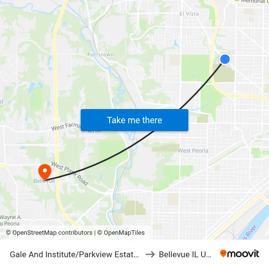 Gale And Institute/Parkview Estates to Bellevue IL USA map