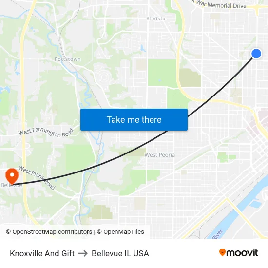 Knoxville And Gift to Bellevue IL USA map