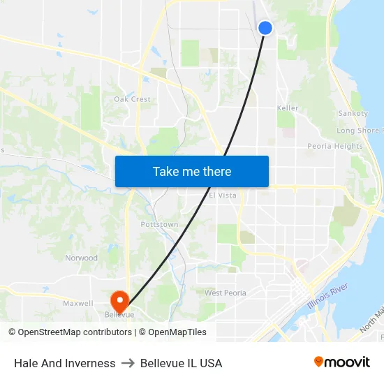Hale And Inverness to Bellevue IL USA map