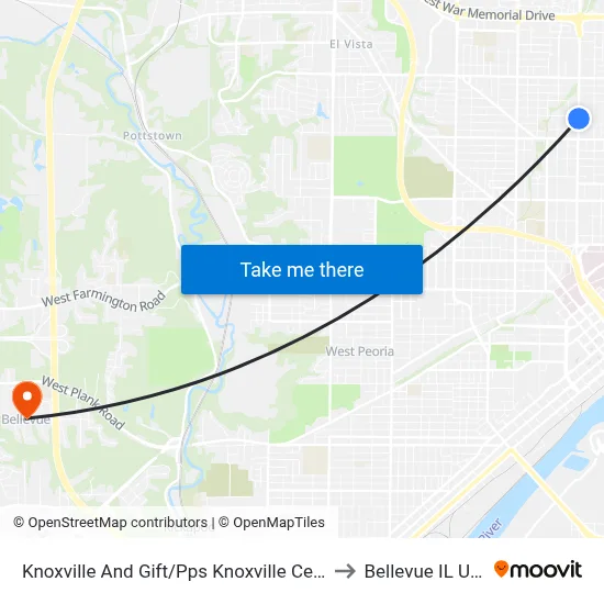 Knoxville And Gift/Pps Knoxville Center to Bellevue IL USA map