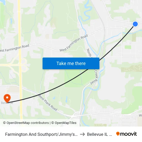 Farmington And Southport/Jimmy's Place to Bellevue IL USA map