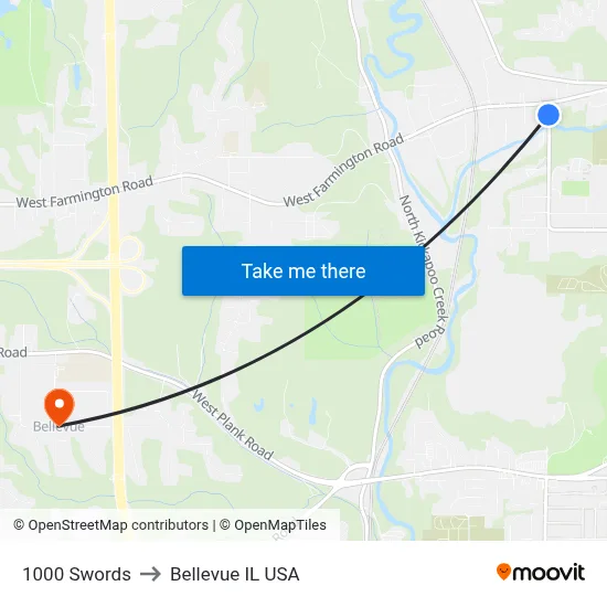 1000 Swords to Bellevue IL USA map