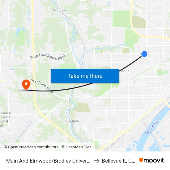 Main And Elmwood/Bradley University to Bellevue IL USA map