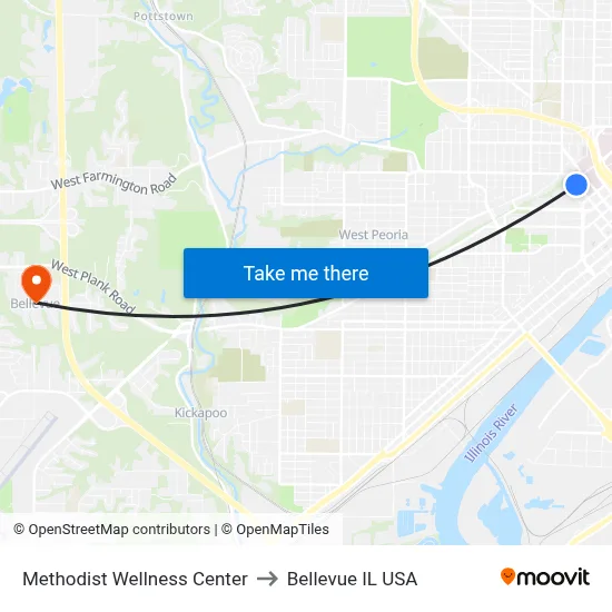Methodist Wellness Center to Bellevue IL USA map