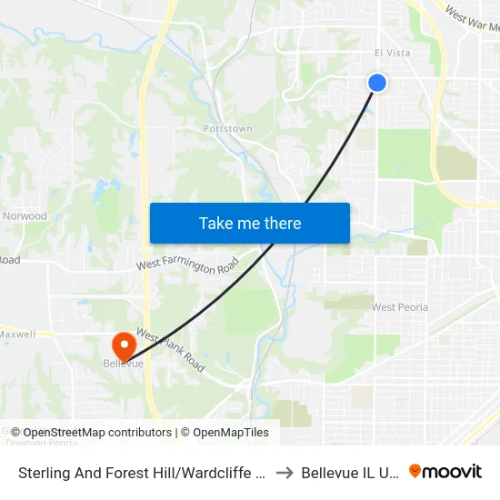 Sterling And Forest Hill/Wardcliffe Plaz to Bellevue IL USA map