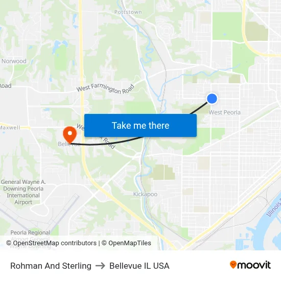 Rohman And Sterling to Bellevue IL USA map
