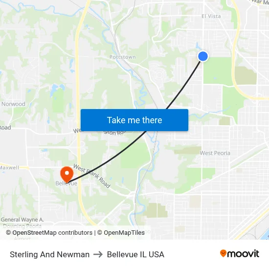Sterling And Newman to Bellevue IL USA map