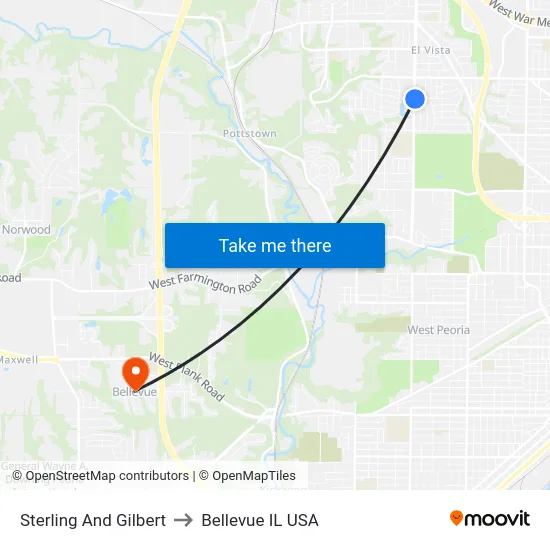 Sterling And Gilbert to Bellevue IL USA map