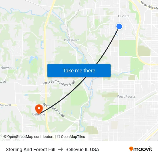 Sterling And Forest Hill to Bellevue IL USA map