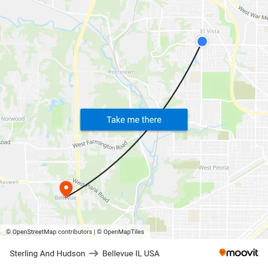 Sterling And Hudson to Bellevue IL USA map