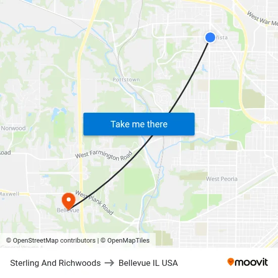 Sterling And Richwoods to Bellevue IL USA map