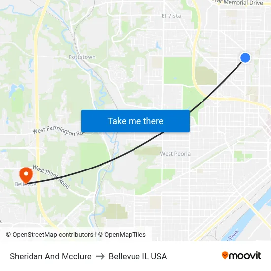 Sheridan And Mcclure to Bellevue IL USA map