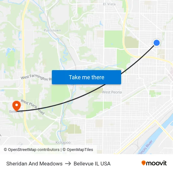 Sheridan And Meadows to Bellevue IL USA map