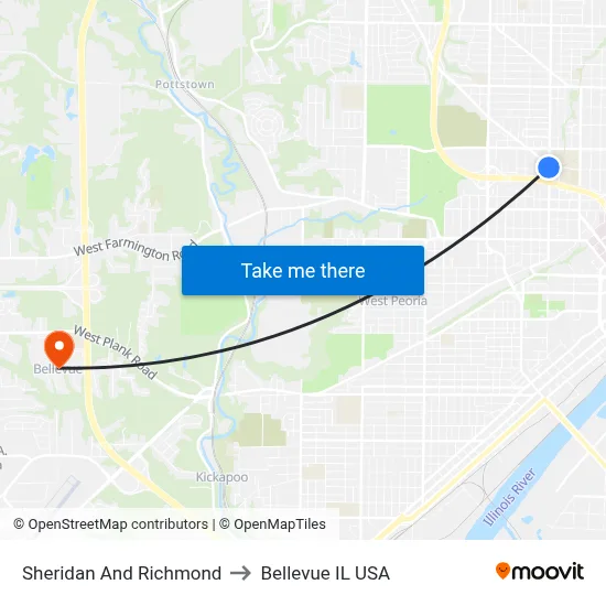 Sheridan And Richmond to Bellevue IL USA map