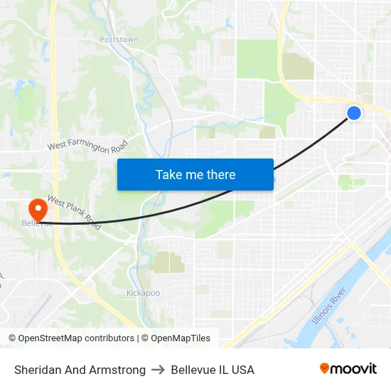 Sheridan And Armstrong to Bellevue IL USA map