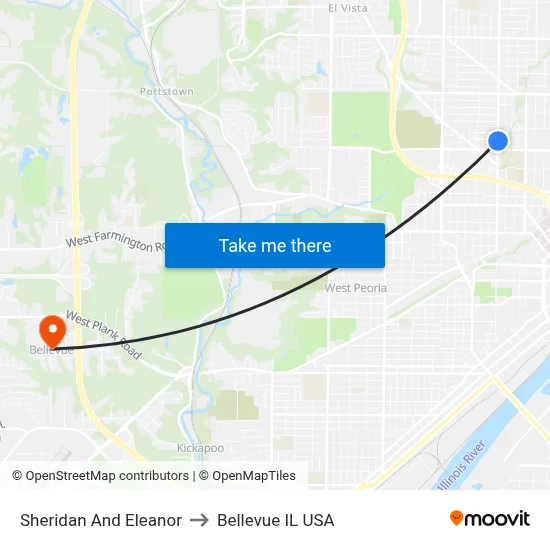 Sheridan And Eleanor to Bellevue IL USA map