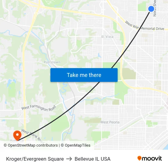 Kroger/Evergreen Square to Bellevue IL USA map