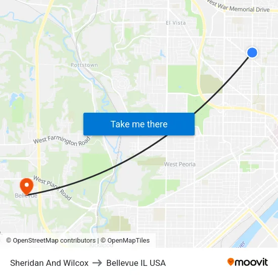 Sheridan And Wilcox to Bellevue IL USA map