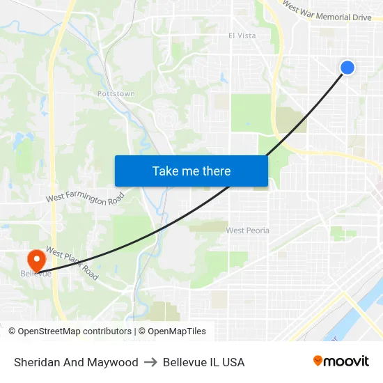 Sheridan And Maywood to Bellevue IL USA map