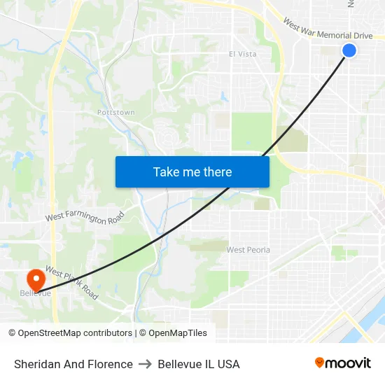 Sheridan And Florence to Bellevue IL USA map