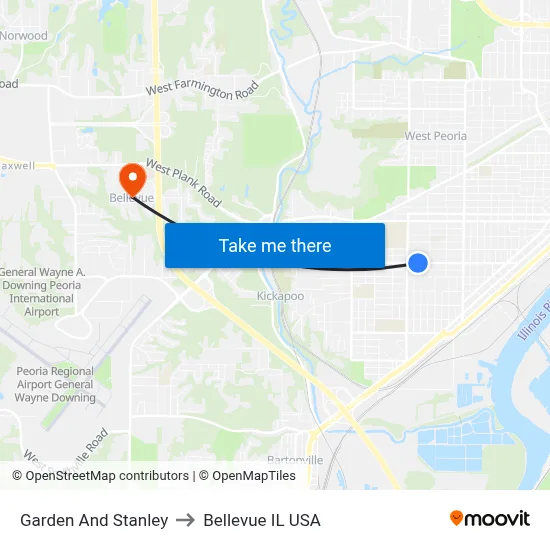 Garden And Stanley to Bellevue IL USA map