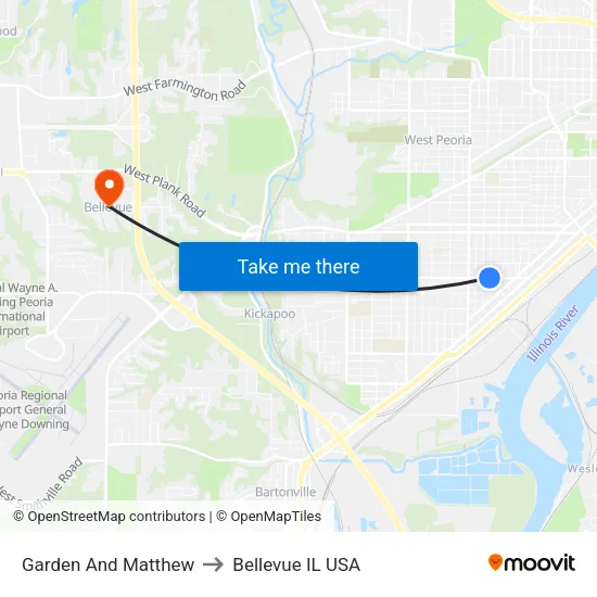 Garden And Matthew to Bellevue IL USA map