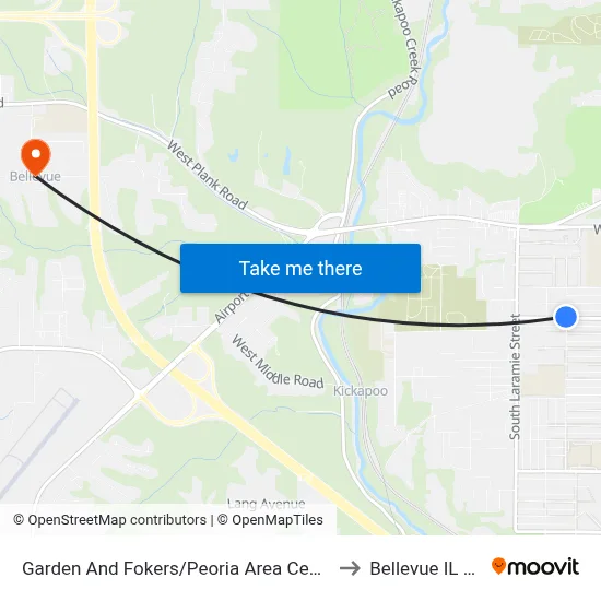 Garden And Fokers/Peoria Area Center For to Bellevue IL USA map